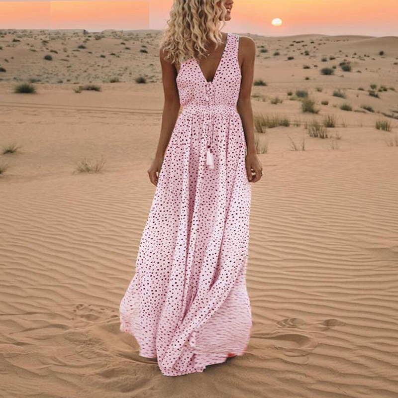 Longue Robe D&rsquo;été à Pois Style Bohème