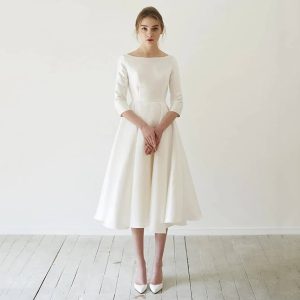 Robe de Mariée Simple en Satin, Manches Longues