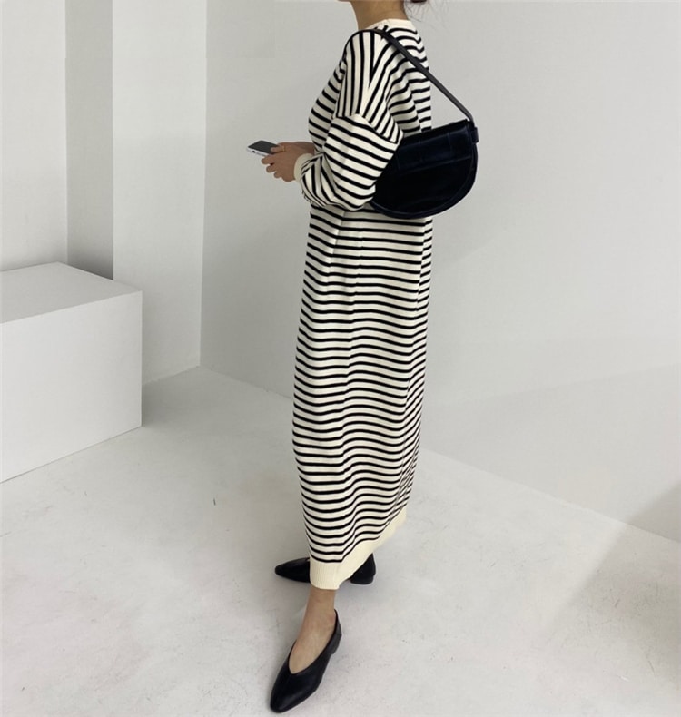 Robe Marinière Longue en Maille