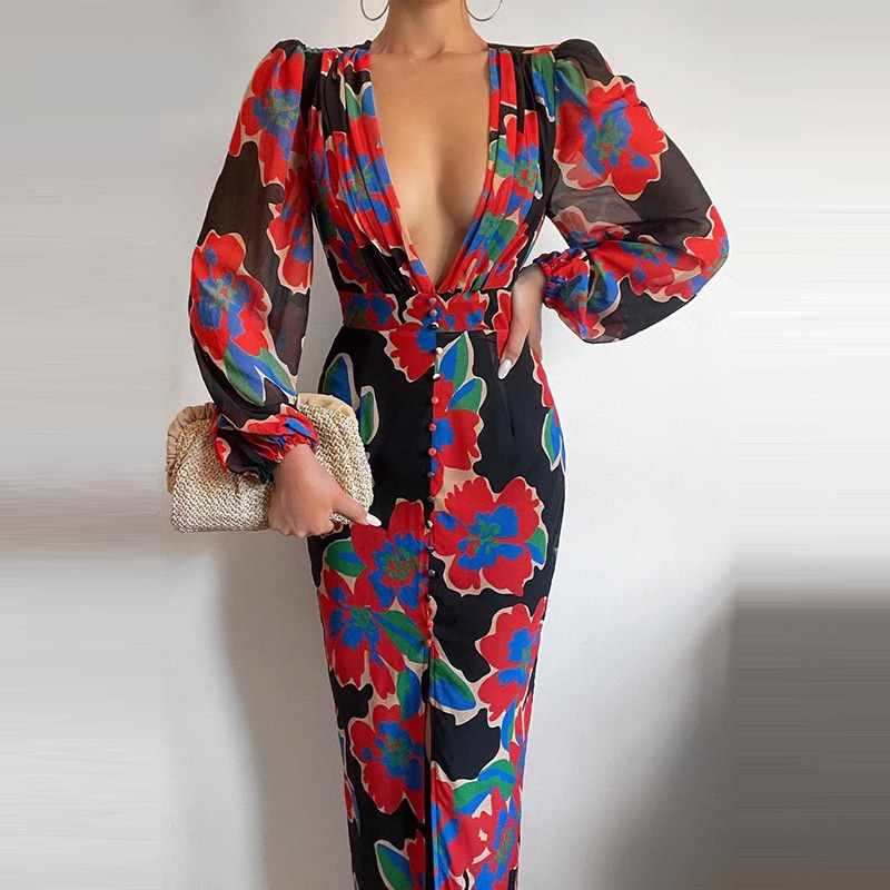 Robe Fleurie Habillée, Longue et Fendue