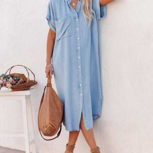 Robe Chemise Ample en Denim Bleu