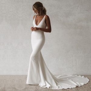 Robe de Mariée Sirène Col en V, Dos Nu