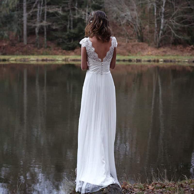 Robe de Mariée Bohème en Mousseline de Soie et Dentelle