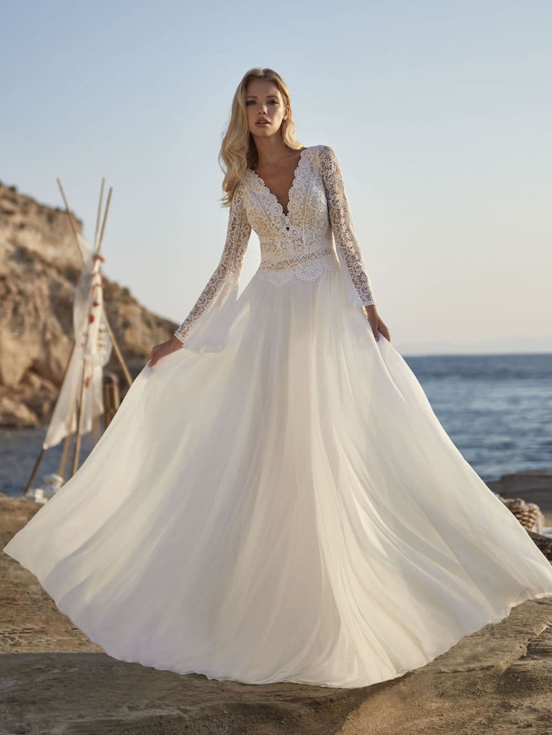 Robe de Mariée Bohème Aux Manches Évasées