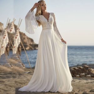 Robe de Mariée Bohème Aux Manches Évasées