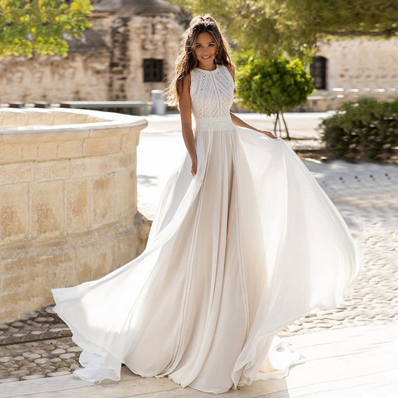 Robe de Mariée Bohème Blanche Sans Manches