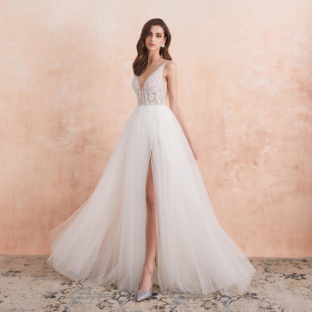 Robe de Mariée Princesse, le Buste Entièrement de Perles de Cristal
