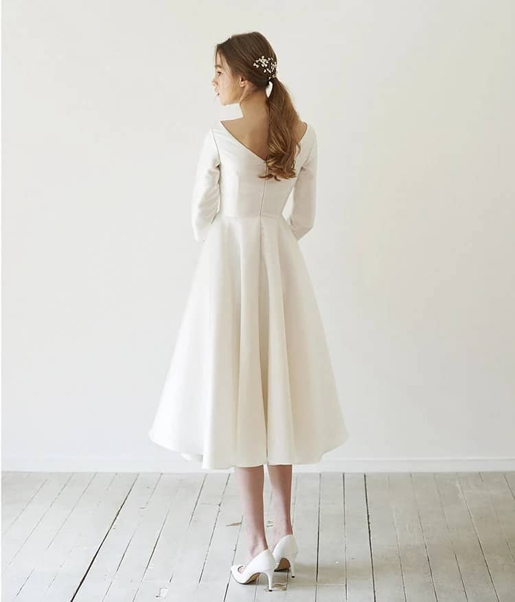 Robe de Mariée Simple en Satin, Manches Longues