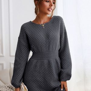 Robe Pull Grise en Tricot Nid D&rsquo;abeille