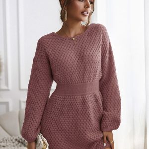 Robe Pull Rose en Tricot Nid D&rsquo;abeille