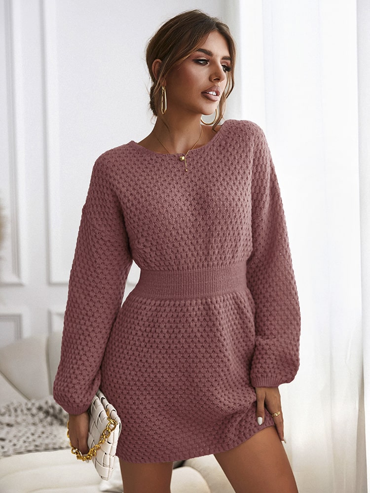 Robe Pull Rose en Tricot Nid D’abeille