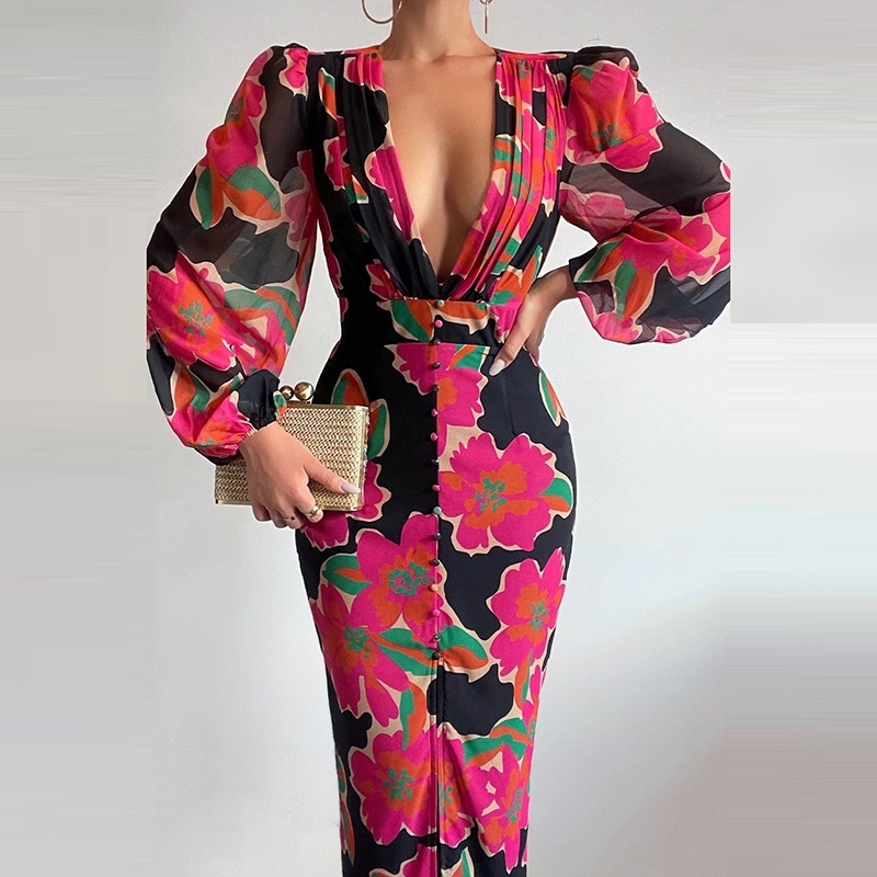 Robe Fleurie Habillée, Longue et Fendue – Image 3