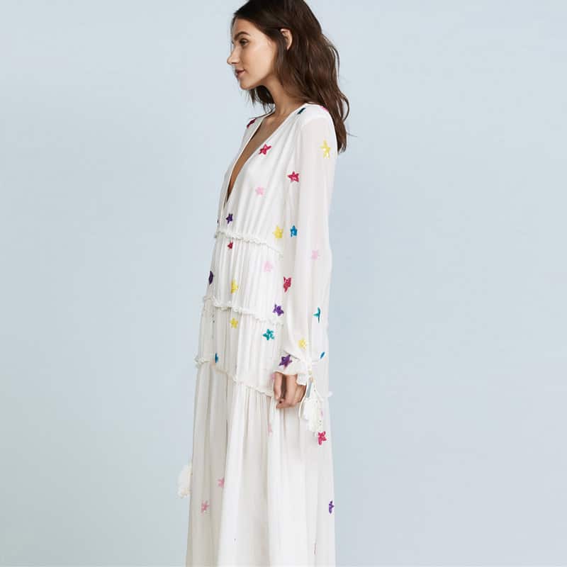 Robe Hippie Longue et Fluide, Imprimé Céleste