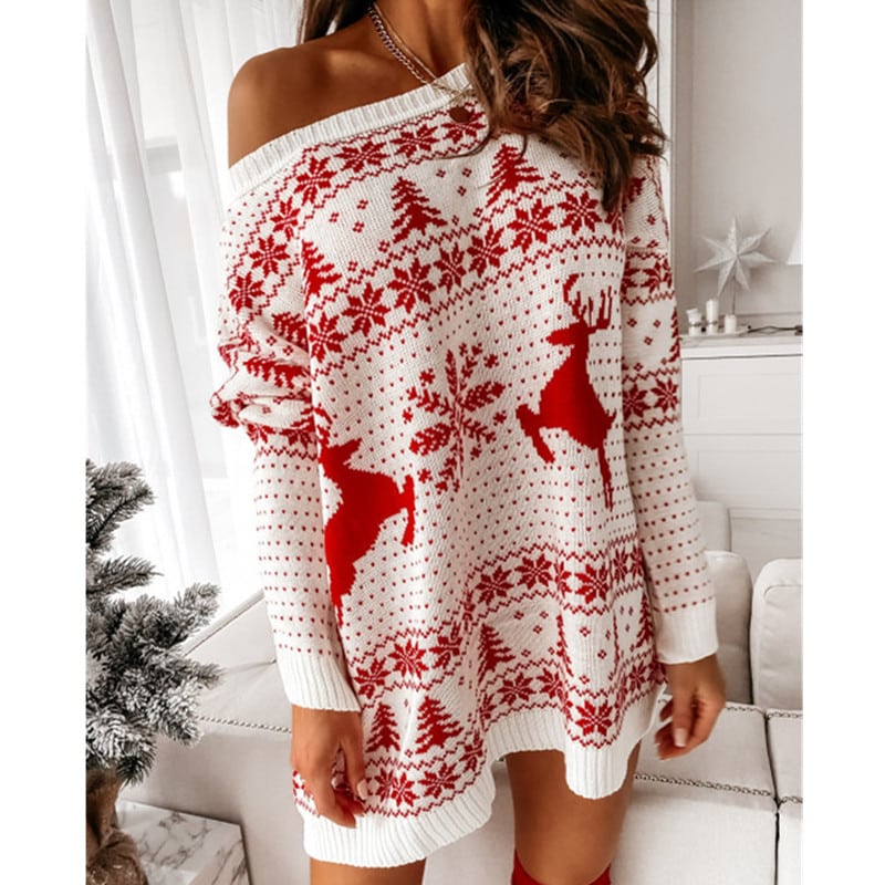 Robe de Noël, Robe Pull Motif Jacquard