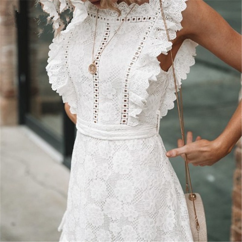 Robe Légère en Dentelle Blanche Décontractée – Image 3