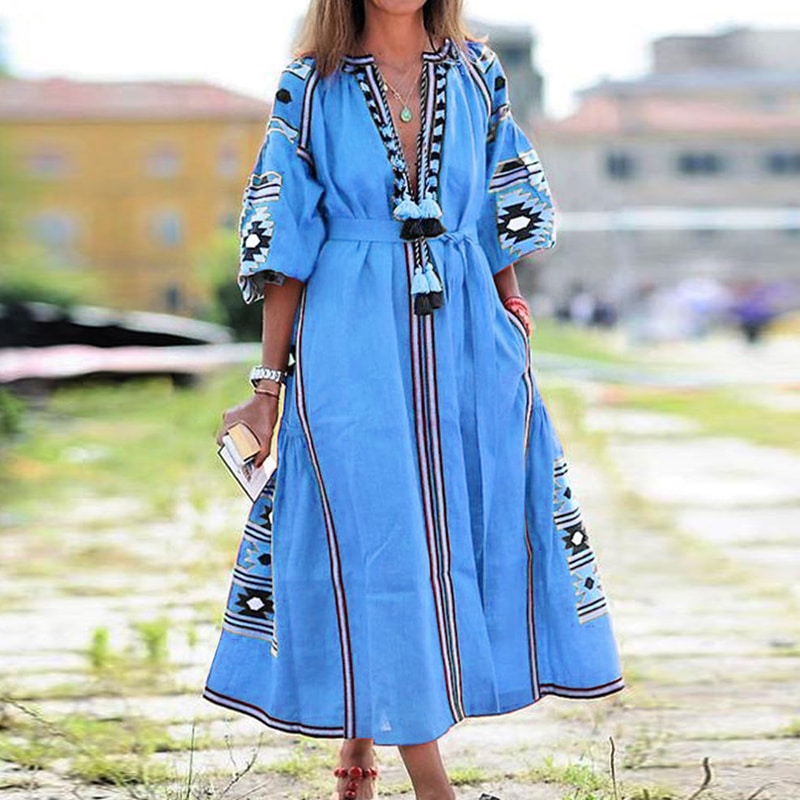 Robe Bohème Brodée et en Coton, Colorée