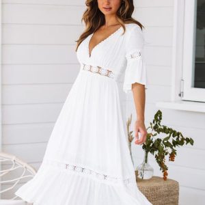 Robe Blanche Manche Courte D&rsquo;été pour Femmes