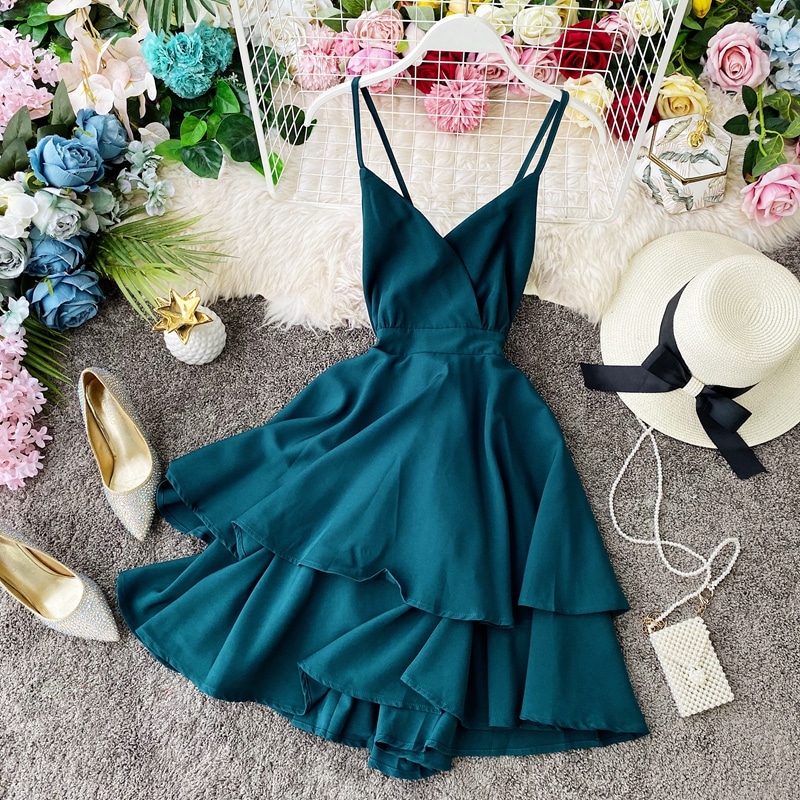 Robe Patineuse à Volants Bleu Canard