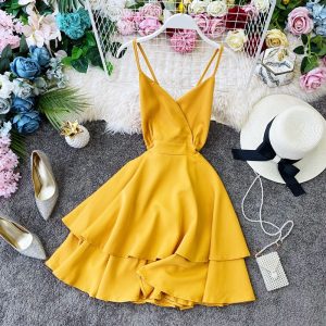 Robe Patineuse à Volants Jaune