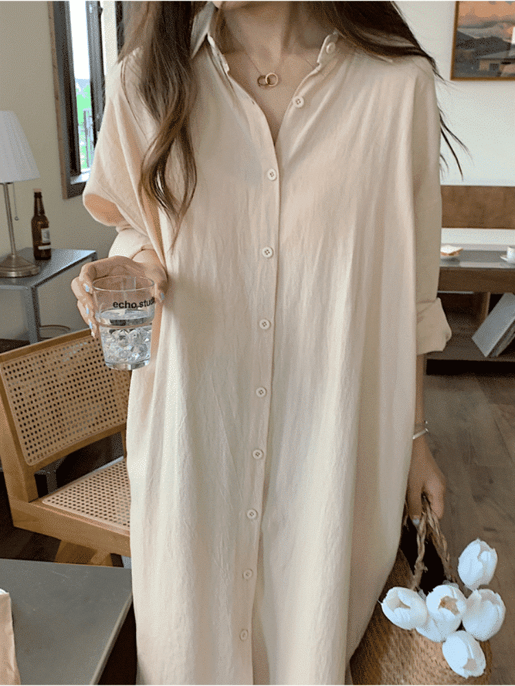 Robe Chemise Longue de Soirée en Coton