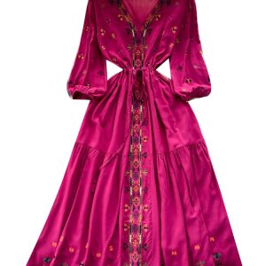 Robe Longue Style Ethnique Bohémien avec Broderie