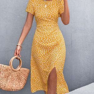 Robe Jaune à Imprimé pour Femmes