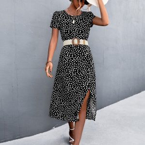 Robe Noire à Imprimé pour Femmes