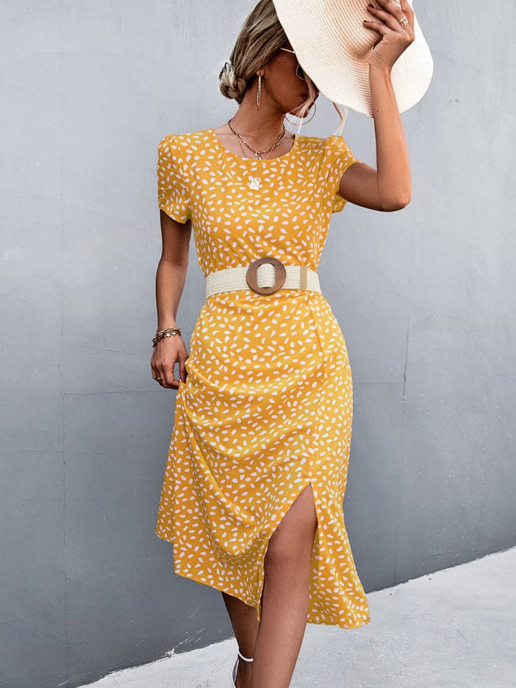 Robe Jaune à Imprimé pour Femmes