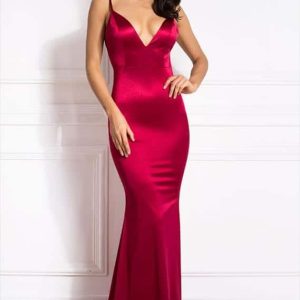 Robe Sirène de Soirée Rouge Dos Nu en Satin