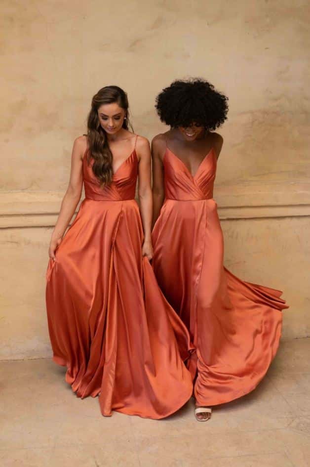 Robe Demoiselle d&rsquo;Honneur en Satin Terracotta