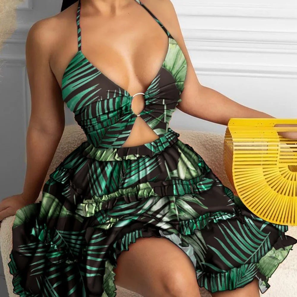 Robe Fleurie Dos Nu Verte