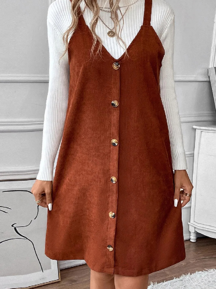 Robe Tablier Boutonnée en Velours – Image 3