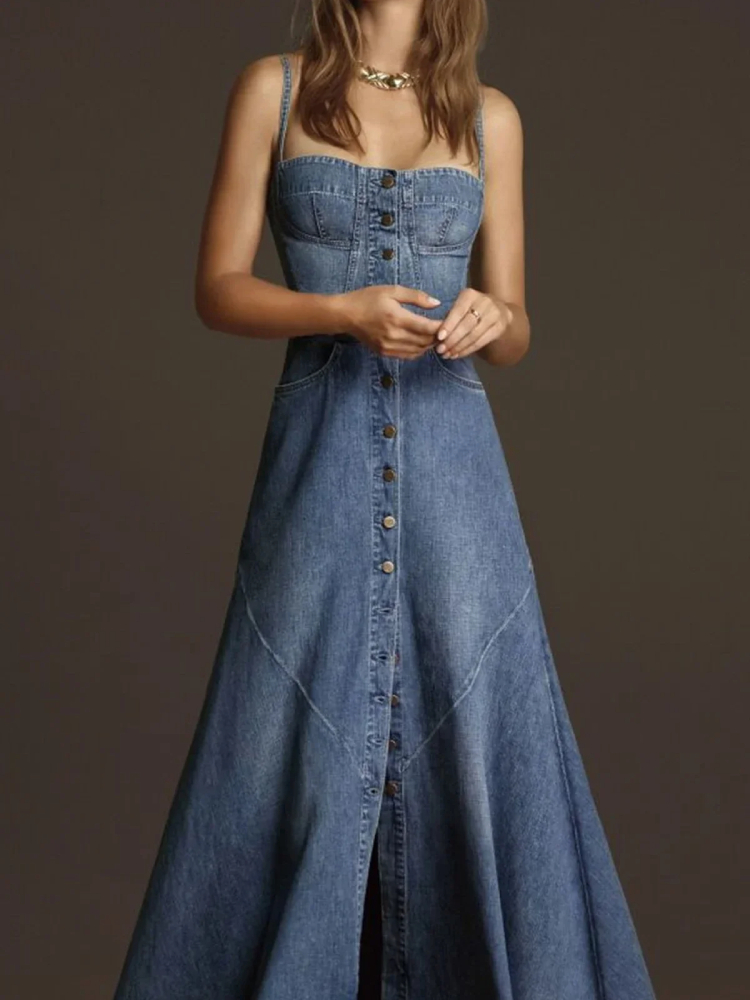 Robe Bustier en Jean Ultra-Longue