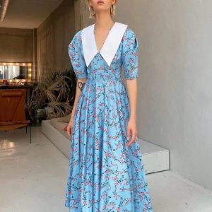 Robe Col Claudine Bleu Ciel