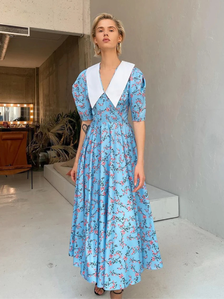 Robe Col Claudine Bleu Ciel