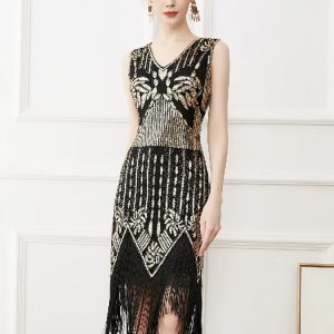 Robe Charleston Chic à Motifs Dorés