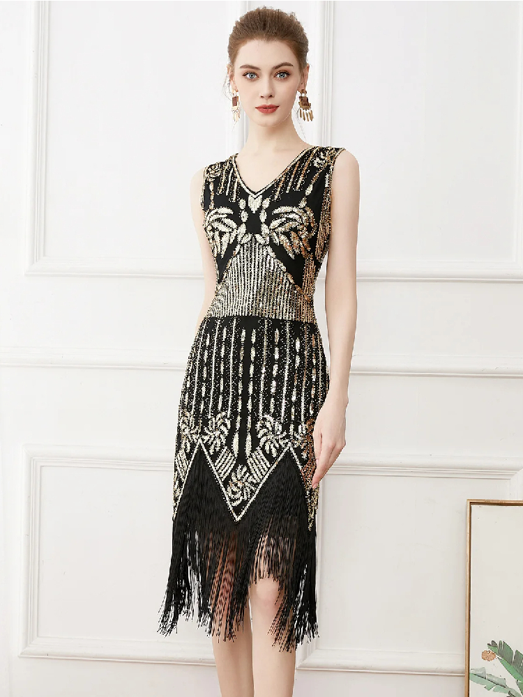 Robe Charleston Chic à Motifs Dorés