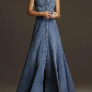 Robe Bustier en Jean Ultra-Longue