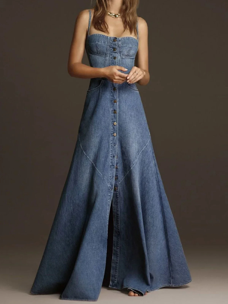 Robe Bustier en Jean Ultra-Longue