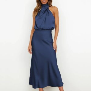 Robe Bleu Marine en Satin