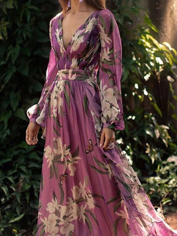 Robe Empire Fluide à Manches Longues