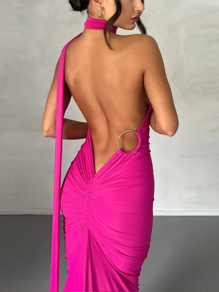Robe Rose Fuchsia Longue Dos Nu