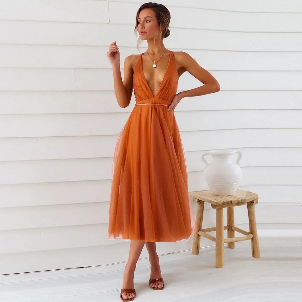 Robe Mi-longue Terracotta pour Été