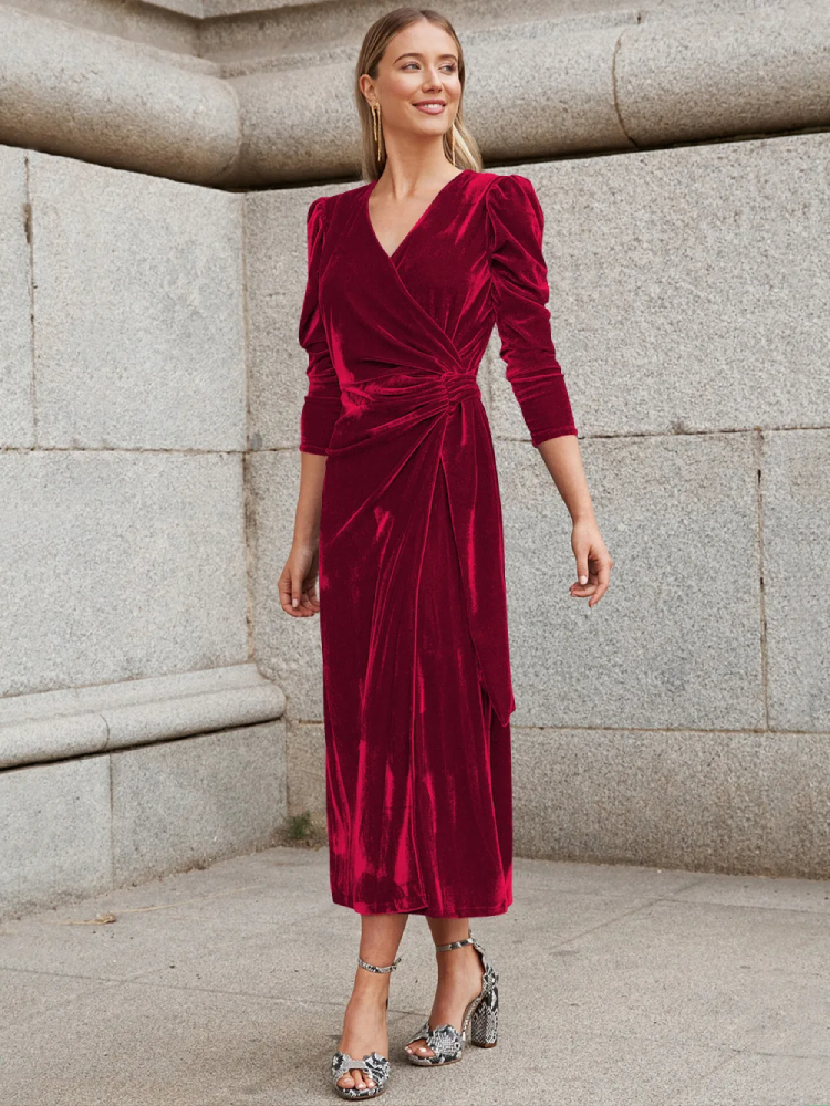 Robe Portefeuille Rouge en Velours – Image 3