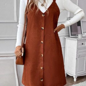 Robe Tablier Boutonnée en Velours