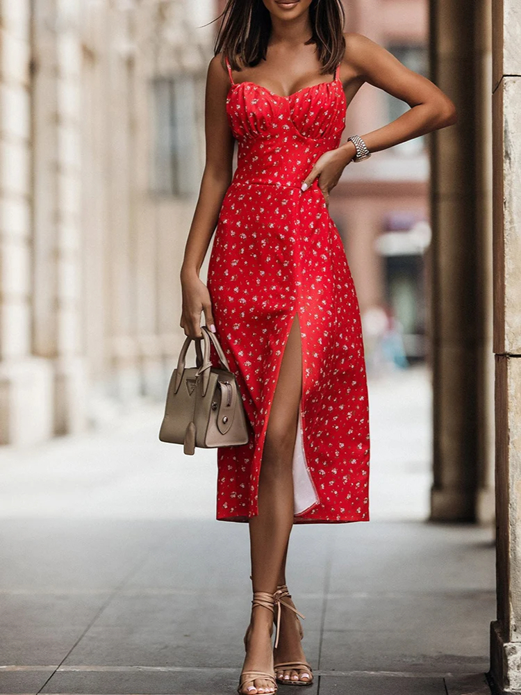 Robe Imprimée Rouge à Motif Floral