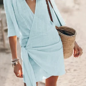 Robe en Lin Bleue