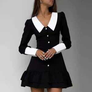 Robe Col Claudine Noire Chic