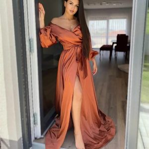Robe de Soirée en Satin Terracotta