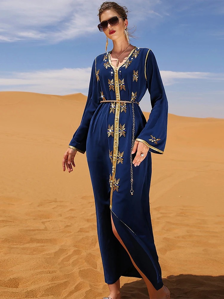 Robe Kabyle en Satin Bleu Marine – Image 3